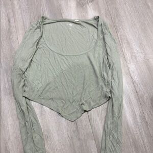 Green Asymmetrical Long Sleeve Crop Top